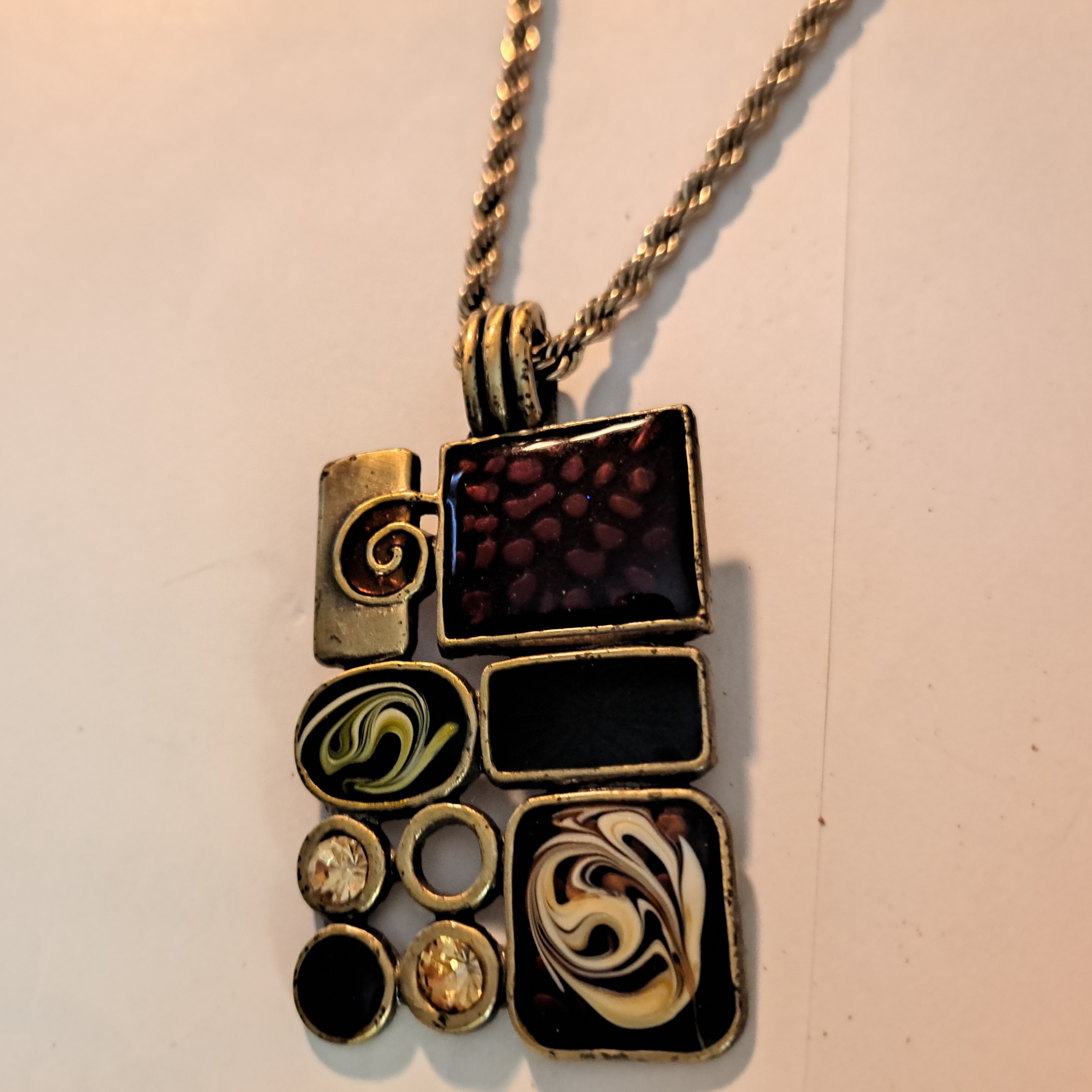 Premier Designs Modern Gold Brown And Black Mosaic Long Necklace 12$